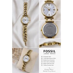 Fossil ES3352 Gold Tone Stainless Steel Chain Link Bracelet Ladies Watch Y2K